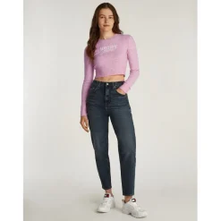 Tommy Jeans Cropped Script Slim Fit Sweater in Pink