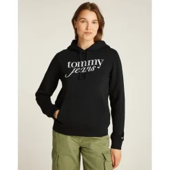 Tommy Jeans Hooded Regular Fit Sweatshirt in Black