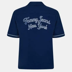 Tommy Jeans Regular Fit Camp Collar Short Sleeve Shirt in Blue