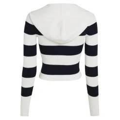 Tommy Jeans Stripe Quarter Zip Hood Sweater in White