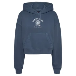 Tommy Jeans Varsity Cropped Hooded Relaxed Sweatshirt in Blue