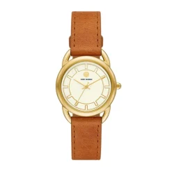 Tory Burch Leather Strap Analogue Watch in Brown