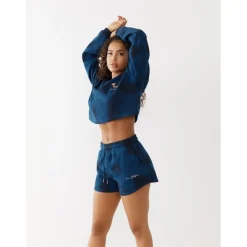 True Religion Foil Cropped Relaxed Fit Sweatshirt in Blue