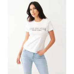 True Religion Regular Fit Lettering Crew Neck T-Shirt in White