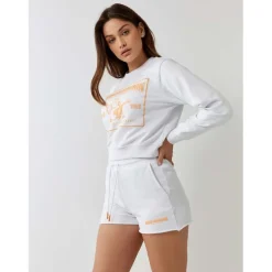 True Religion Shrunken Cropped Hooded Sweatshirt in White