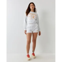 True Religion Shrunken Cropped Hooded Sweatshirt in White