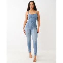 True Religion Sweetheart Neck Sleeveless Denim Jumpsuit in Blue