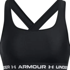 Under Armour Cropped Scoop Neck Mid Impact Bra in Black