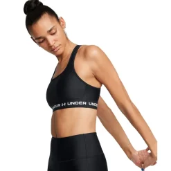 Under Armour Cropped Scoop Neck Mid Impact Bra in Black