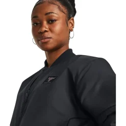 Under Armour Short Collared Neck Relaxed Fit Bomber Jacket in Black