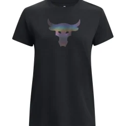 Under Armour Womens Armour Pjt Rck Nght Shft Ss Hw Q4 Gym Top in Black