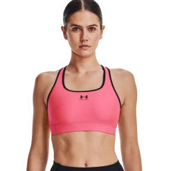 Under Armour Womens Heatgear Armour Mid Padless Sports Bra in Pink