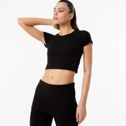 USA Pro Sophie Habboo Cropped Crew Neck Slim Fit T-Shirt in Black