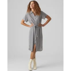 Vero Moda Bumpy Collared Neck Midi Dress in Blue