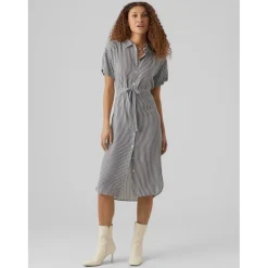 Vero Moda Bumpy Collared Neck Midi Dress in Blue