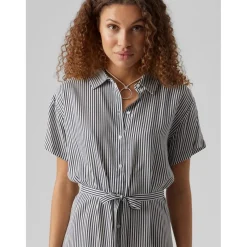 Vero Moda Bumpy Collared Neck Midi Dress in Blue