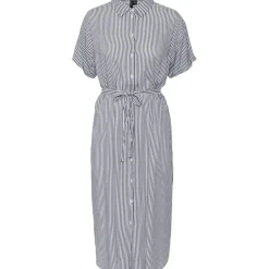 Vero Moda Bumpy Collared Neck Midi Dress in Blue