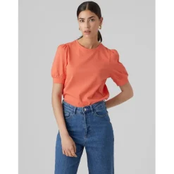 Vero Moda Regular Fit Crew Neck T-Shirt in Orange