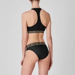 Versace Icon Greca Border Sports Bra in Black