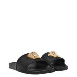 Versace La Medusa Pool Slides in Black