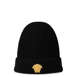 Versace Logo Print Beanie in Black