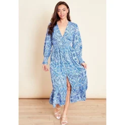 Violet Romance Shirrd Maxi Drs in Blue