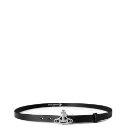 Vivienne Westwood Line Orb Small Silver Buckle Belt in Black