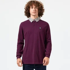 Weekend Offender Walker Check Collar Long Sleeve Polo Shirt in Berry