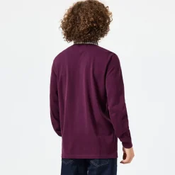 Weekend Offender Walker Check Collar Long Sleeve Polo Shirt in Berry