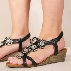 Wheres That From Low Wedge Heel Sandals in Black