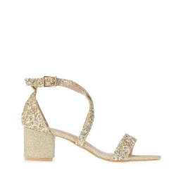 Wheres That From Strappy Mid High Block Heels in Gold