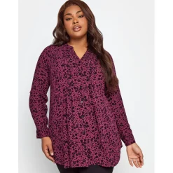 YOURS Curve Floral Pintuck Shirt in Pink