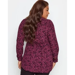 YOURS Curve Floral Pintuck Shirt in Pink