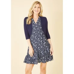 Yumi Knitted Curve Bolero in Blue