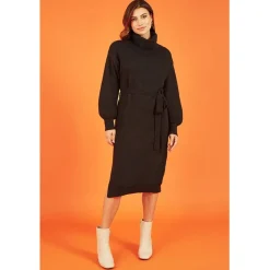 Yumi Roll Neck Midi Sweater Dress in Black