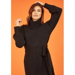 Yumi Roll Neck Midi Sweater Dress in Black