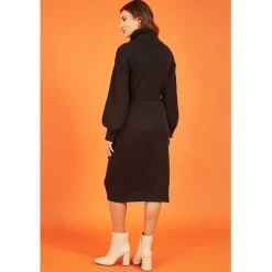 Yumi Roll Neck Midi Sweater Dress in Black